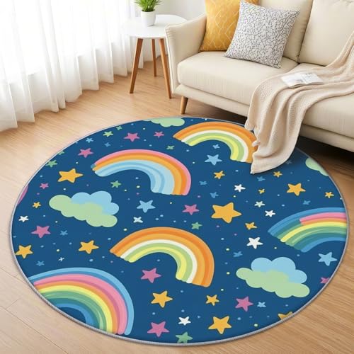 AevuCub Regenbogen Kinder Teppich Rund 100cm Kurzflor - Waschbare Teppiche Wohnzimmer Cartoon Sterne - Runder Teppich 100cm Durchmesser Kinderzimmer - Bettvorleger Schlafzimmer rutschfest Weich AevuCub Regenbogen Kinder Teppich Rund 100cm Kurzflor - Waschbare Teppiche Wohnzimmer Cartoon Sterne - Runder Teppich 100cm Durchmesser Kinderzimmer - Bettvorleger Schlafzimmer rutschfest Weich von AevuCub