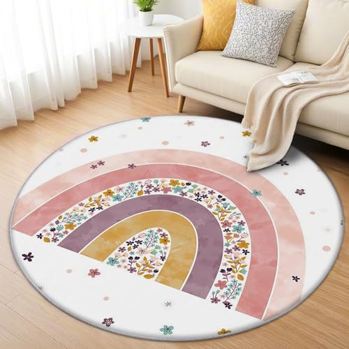 AevuCub Regenbogen Teppich Rund 120cm Kurzflor - Waschbare Teppiche Wohnzimmer Mädchen - Runder Teppich 120 Durchmesser Kinderzimmer - Bettvorleger Schlafzimmer rutschfest Weich AevuCub Regenbogen Teppich Rund 120cm Kurzflor - Waschbare Teppiche Wohnzimmer Mädchen - Runder Teppich 120 Durchmesser Kinderzimmer - Bettvorleger Schlafzimmer rutschfest Weich von AevuCub