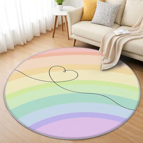 AevuCub Regenbogen Teppich Rund 150cm Kinderzimmer - Waschbare Teppiche Wohnzimmer Kinder - Runder Teppich 150 Durchmesser - Bettvorleger Schlafzimmer rutschfest Weich AevuCub Regenbogen Teppich Rund 150cm Kinderzimmer - Waschbare Teppiche Wohnzimmer Kinder - Runder Teppich 150 Durchmesser - Bettvorleger Schlafzimmer rutschfest Weich von AevuCub