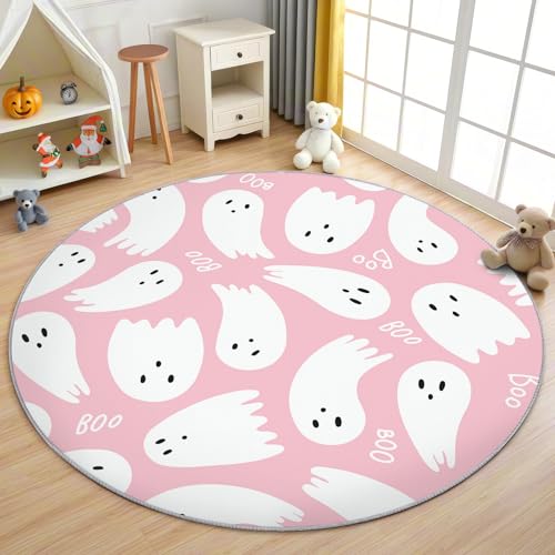 AevuCub Rosa Halloween Teppich Rund 120cm Kurzflor - Waschbare Teppiche Wohnzimmer Geist - Runder Teppich 120 Durchmesser Kinderzimmer - Bettvorleger Schlafzimmer rutschfest Weich AevuCub Rosa Halloween Teppich Rund 120cm Kurzflor - Waschbare Teppiche Wohnzimmer Geist - Runder Teppich 120 Durchmesser Kinderzimmer - Bettvorleger Schlafzimmer rutschfest Weich von AevuCub