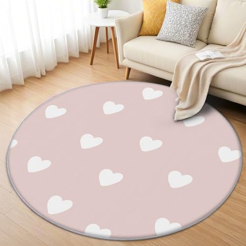 AevuCub Rosa Herzen Teppich Rund 200cm Kurzflor - Waschbare Teppiche Wohnzimmer Mädchen Herz - Runder Teppich 200 cm Durchmesser Kinderzimmer - Bettvorleger Schlafzimmer rutschfest Weich AevuCub Rosa Herzen Teppich Rund 200cm Kurzflor - Waschbare Teppiche Wohnzimmer Mädchen Herz - Runder Teppich 200 cm Durchmesser Kinderzimmer - Bettvorleger Schlafzimmer rutschfest Weich von AevuCub