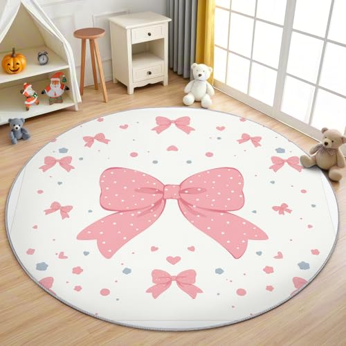 AevuCub Rosa Schleifen Teppich Rund 150cm Kinderzimmer - Waschbare Teppiche Wohnzimmer Mädchen Kinder Kawaii - Runder Teppich 150 Durchmesser - Bettvorleger Schlafzimmer rutschfest Weich AevuCub Rosa Schleifen Teppich Rund 150cm Kinderzimmer - Waschbare Teppiche Wohnzimmer Mädchen Kinder Kawaii - Runder Teppich 150 Durchmesser - Bettvorleger Schlafzimmer rutschfest Weich von AevuCub