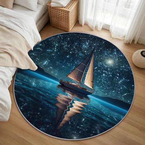 AevuCub Sailboat Teppich Rund 90 cm Kurzflor - Waschbare Teppiche Wohnzimmer Ozean Meer Nautisch - Runder Teppich 90 Durchmesser Kinderzimmer - Bettvorleger Schlafzimmer rutschfest Weich AevuCub Sailboat Teppich Rund 90 cm Kurzflor - Waschbare Teppiche Wohnzimmer Ozean Meer Nautisch - Runder Teppich 90 Durchmesser Kinderzimmer - Bettvorleger Schlafzimmer rutschfest Weich von AevuCub