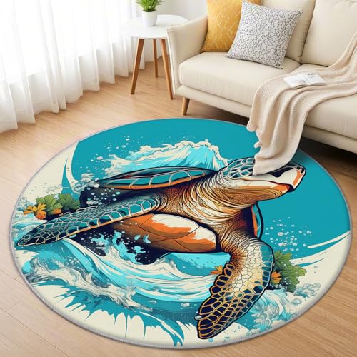 AevuCub Schildkröte Teppich Rund 200cm Kurzflor - Waschbare Teppiche Wohnzimmer Meer Schildkröte Motiv - Runder Teppich 200 cm Durchmesser Kinderzimmer - Bettvorleger Schlafzimmer rutschfest Weich AevuCub Schildkröte Teppich Rund 200cm Kurzflor - Waschbare Teppiche Wohnzimmer Meer Schildkröte Motiv - Runder Teppich 200 cm Durchmesser Kinderzimmer - Bettvorleger Schlafzimmer rutschfest Weich von AevuCub