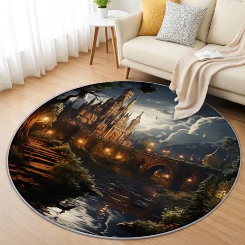 AevuCub Schloss Märchen Teppich Rund 60 cm Kurzflor - Waschbare Teppiche Wohnzimmer Kinder Mädchen - Runder Teppich 60 cm Durchmesser Kinderzimmer - Bettvorleger Schlafzimmer rutschfest Weich AevuCub Schloss Märchen Teppich Rund 60 cm Kurzflor - Waschbare Teppiche Wohnzimmer Kinder Mädchen - Runder Teppich 60 cm Durchmesser Kinderzimmer - Bettvorleger Schlafzimmer rutschfest Weich von AevuCub