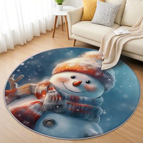 AevuCub Schneemann Teppich Rund 100cm Kurzflor - Waschbare Teppiche Wohnzimmer Weihnachten Thema - Runder Teppich 100cm Durchmesser Kinderzimmer - Bettvorleger Schlafzimmer rutschfest Weich AevuCub Schneemann Teppich Rund 100cm Kurzflor - Waschbare Teppiche Wohnzimmer Weihnachten Thema - Runder Teppich 100cm Durchmesser Kinderzimmer - Bettvorleger Schlafzimmer rutschfest Weich von AevuCub