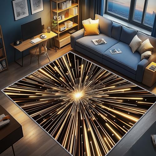 AevuCub Schwarz Gold Deko, Feuerwerk Teppich 120x170 Kurzflor, Teppich Wohnzimmer Abstrakte, Weich rutschfest Waschbare Teppiche, Bettvorleger Schlafzimmer Kinderzimmer von AevuCub