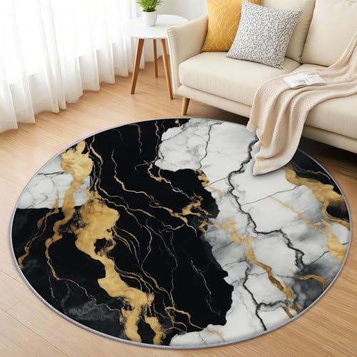 AevuCub Schwarz Weiß Gold Marmor Teppich Rund 200cm Kurzflor - Waschbare Teppiche Wohnzimmer Modern - Runder Teppich 200 cm Durchmesser Kinderzimmer - Bettvorleger Schlafzimmer rutschfest Weich AevuCub Schwarz Weiß Gold Marmor Teppich Rund 200cm Kurzflor - Waschbare Teppiche Wohnzimmer Modern - Runder Teppich 200 cm Durchmesser Kinderzimmer - Bettvorleger Schlafzimmer rutschfest Weich von AevuCub