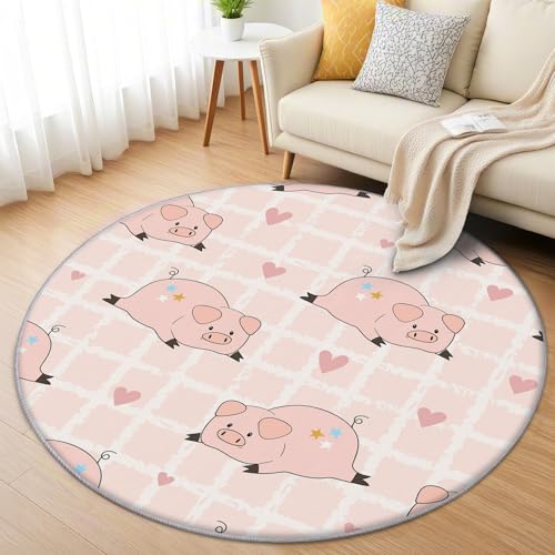 AevuCub Schwein Teppich Rund 100cm Kurzflor - Waschbare Teppiche Wohnzimmer Süße Schweine Tier - Runder Teppich 100cm Durchmesser Kinderzimmer - Bettvorleger Schlafzimmer rutschfest Weich AevuCub Schwein Teppich Rund 100cm Kurzflor - Waschbare Teppiche Wohnzimmer Süße Schweine Tier - Runder Teppich 100cm Durchmesser Kinderzimmer - Bettvorleger Schlafzimmer rutschfest Weich von AevuCub