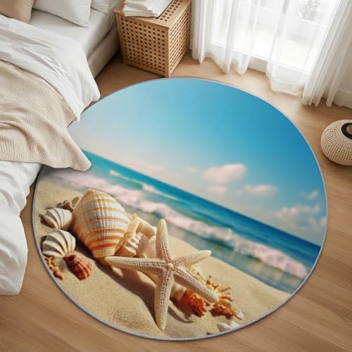 AevuCub Sea Beach Teppich Rund 100cm Kurzflor - Waschbare Teppiche Wohnzimmer Küsten Seestern - Runder Teppich 100cm Durchmesser Kinderzimmer - Bettvorleger Schlafzimmer rutschfest Weich AevuCub Sea Beach Teppich Rund 100cm Kurzflor - Waschbare Teppiche Wohnzimmer Küsten Seestern - Runder Teppich 100cm Durchmesser Kinderzimmer - Bettvorleger Schlafzimmer rutschfest Weich von AevuCub