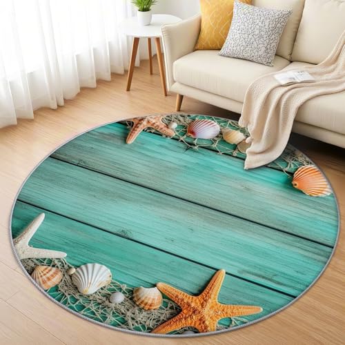 AevuCub Seesterne Teppich Rund 60 cm Kurzflor - Waschbare Teppiche Wohnzimmer Strand Ozean Thema - Runder Teppich 60 cm Durchmesser Kinderzimmer - Bettvorleger Schlafzimmer rutschfest Weich AevuCub Seesterne Teppich Rund 60 cm Kurzflor - Waschbare Teppiche Wohnzimmer Strand Ozean Thema - Runder Teppich 60 cm Durchmesser Kinderzimmer - Bettvorleger Schlafzimmer rutschfest Weich von AevuCub