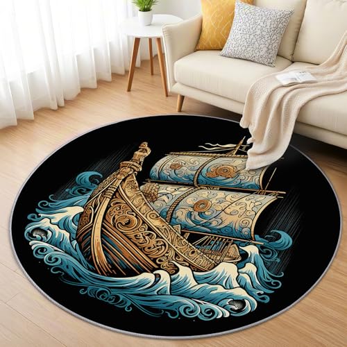 AevuCub Segelboot Teppich Rund 90 cm Kurzflor - Waschbare Teppiche Wohnzimmer Nautisch Segeln Blau Meer - Runder Teppich 90 Durchmesser Kinderzimmer - Bettvorleger Schlafzimmer rutschfest Weich AevuCub Segelboot Teppich Rund 90 cm Kurzflor - Waschbare Teppiche Wohnzimmer Nautisch Segeln Blau Meer - Runder Teppich 90 Durchmesser Kinderzimmer - Bettvorleger Schlafzimmer rutschfest Weich von AevuCub