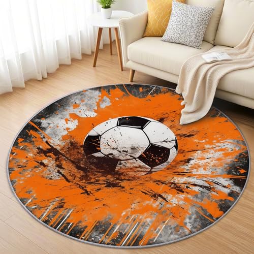 AevuCub Soccer Teppich Rund 200cm Kurzflor - Waschbare Teppiche Wohnzimmer Fußballmotiv Jungen - Runder Teppich 200 cm Durchmesser Kinderzimmer - Bettvorleger Schlafzimmer rutschfest Weich AevuCub Soccer Teppich Rund 200cm Kurzflor - Waschbare Teppiche Wohnzimmer Fußballmotiv Jungen - Runder Teppich 200 cm Durchmesser Kinderzimmer - Bettvorleger Schlafzimmer rutschfest Weich von AevuCub