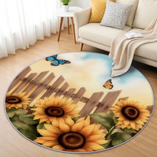 AevuCub Sonnenblume Teppich Rund 200cm Kurzflor - Waschbare Teppiche Wohnzimmer Blumen Schmetterling - Runder Teppich 200 cm Durchmesser Kinderzimmer - Bettvorleger Schlafzimmer rutschfest Weich AevuCub Sonnenblume Teppich Rund 200cm Kurzflor - Waschbare Teppiche Wohnzimmer Blumen Schmetterling - Runder Teppich 200 cm Durchmesser Kinderzimmer - Bettvorleger Schlafzimmer rutschfest Weich von AevuCub