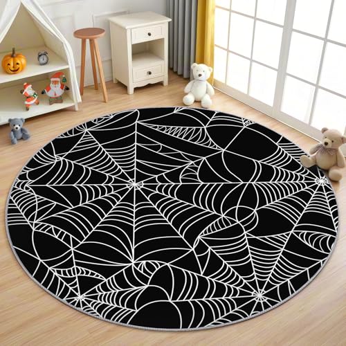 AevuCub Spinnennetz Teppich Rund 90 cm Kurzflor - Waschbare Teppiche Wohnzimmer Halloween - Runder Teppich 90 Durchmesser Kinderzimmer - Bettvorleger Schlafzimmer rutschfest Weich AevuCub Spinnennetz Teppich Rund 90 cm Kurzflor - Waschbare Teppiche Wohnzimmer Halloween - Runder Teppich 90 Durchmesser Kinderzimmer - Bettvorleger Schlafzimmer rutschfest Weich von AevuCub