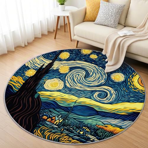 AevuCub Sternennacht Teppich Rund 200cm Kurzflor - Waschbare Teppiche Wohnzimmer ölgemälde - Runder Teppich 200 cm Durchmesser Kinderzimmer - Bettvorleger Schlafzimmer rutschfest Weich AevuCub Sternennacht Teppich Rund 200cm Kurzflor - Waschbare Teppiche Wohnzimmer ölgemälde - Runder Teppich 200 cm Durchmesser Kinderzimmer - Bettvorleger Schlafzimmer rutschfest Weich von AevuCub