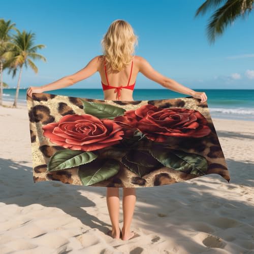 AevuCub Strandtuch Leopardenmuster Rote Rosen - Mikrofaser Handtuch 70x140 - Schnelltrocknend & Sandfrei & Kompakt - Microfaser Handtücher - Badetuch Strand Leicht - Strandhandtuch Kinder Damen AevuCub Strandtuch Leopardenmuster Rote Rosen - Mikrofaser Handtuch 70x140 - Schnelltrocknend & Sandfrei & Kompakt - Microfaser Handtücher - Badetuch Strand Leicht - Strandhandtuch Kinder Damen von AevuCub