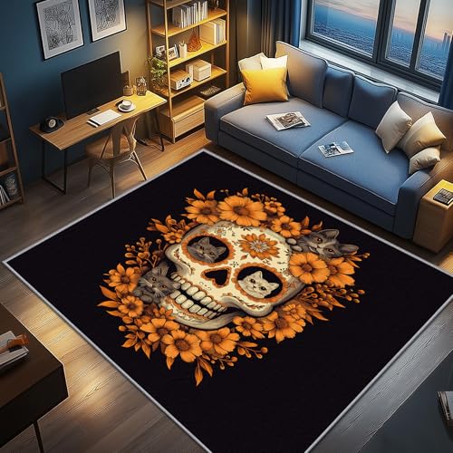 AevuCub Sugar Skull Deko, Halloween Katze Teppich 240x300 Kurzflor, Großer Teppich Wohnzimmer Day of The Dead, Weich rutschfest Waschbare Teppiche, Bettvorleger Schlafzimmer Kinderzimmer AevuCub Sugar Skull Deko, Halloween Katze Teppich 240x300 Kurzflor, Großer Teppich Wohnzimmer Day of The Dead, Weich rutschfest Waschbare Teppiche, Bettvorleger Schlafzimmer Kinderzimmer von AevuCub