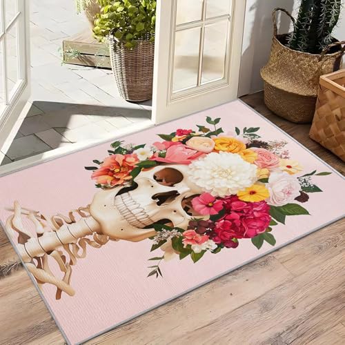 AevuCub Sugar Skull Deko, Totenköpf Day of The Dead Teppich 140x200 Kurzflor, Teppich Wohnzimmer Rose Flower, Weich rutschfest Waschbare Teppiche, Bettvorleger Schlafzimmer Kinderzimmer AevuCub Sugar Skull Deko, Totenköpf Day of The Dead Teppich 140x200 Kurzflor, Teppich Wohnzimmer Rose Flower, Weich rutschfest Waschbare Teppiche, Bettvorleger Schlafzimmer Kinderzimmer von AevuCub