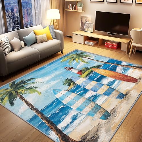 AevuCub Surfbrett Deko, Sommer Strand Teppich 120x170 Kurzflor, Teppich Wohnzimmer Ozean Surfen Surfing, Weich rutschfest Waschbare Teppiche, Bettvorleger Schlafzimmer Kinderzimmer von AevuCub