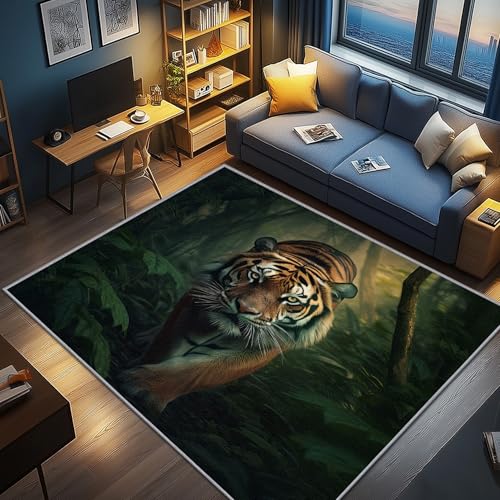 AevuCub Tiger Deko, Dschungeltiere Teppich 120x160 Kurzflor, Teppich Wohnzimmer Wilde Tiere, Weich rutschfest Waschbare Teppiche, Bettvorleger Schlafzimmer Kinderzimmer von AevuCub