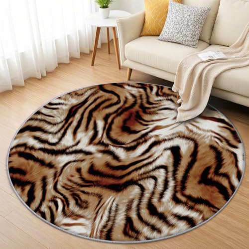 AevuCub Tigermuster Teppich Rund 100cm Kurzflor - Waschbare Teppiche Wohnzimmer Tiermuster - Runder Teppich 100cm Durchmesser Kinderzimmer - Bettvorleger Schlafzimmer rutschfest Weich AevuCub Tigermuster Teppich Rund 100cm Kurzflor - Waschbare Teppiche Wohnzimmer Tiermuster - Runder Teppich 100cm Durchmesser Kinderzimmer - Bettvorleger Schlafzimmer rutschfest Weich von AevuCub