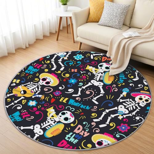 AevuCub Totenkopf Teppich Rund 60 cm Kurzflor - Waschbare Teppiche Wohnzimmer Tag Der Toten Mexiko Skelett - Runder Teppich 60 cm Durchmesser - Bettvorleger Schlafzimmer rutschfest Weich AevuCub Totenkopf Teppich Rund 60 cm Kurzflor - Waschbare Teppiche Wohnzimmer Tag Der Toten Mexiko Skelett - Runder Teppich 60 cm Durchmesser - Bettvorleger Schlafzimmer rutschfest Weich von AevuCub