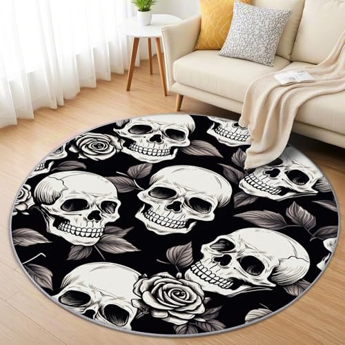 AevuCub Totenkopf Teppich Rund 90 cm Kurzflor - Waschbare Teppiche Wohnzimmer Gothic - Runder Teppich 90 Durchmesser Kinderzimmer - Bettvorleger Schlafzimmer rutschfest Weich AevuCub Totenkopf Teppich Rund 90 cm Kurzflor - Waschbare Teppiche Wohnzimmer Gothic - Runder Teppich 90 Durchmesser Kinderzimmer - Bettvorleger Schlafzimmer rutschfest Weich von AevuCub