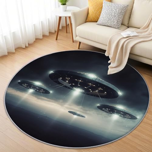 AevuCub UFO Teppich Rund 200cm Kurzflor - Waschbare Teppiche Wohnzimmer Alien - Runder Teppich 200 cm Durchmesser Kinderzimmer - Bettvorleger Schlafzimmer rutschfest Weich AevuCub UFO Teppich Rund 200cm Kurzflor - Waschbare Teppiche Wohnzimmer Alien - Runder Teppich 200 cm Durchmesser Kinderzimmer - Bettvorleger Schlafzimmer rutschfest Weich von AevuCub