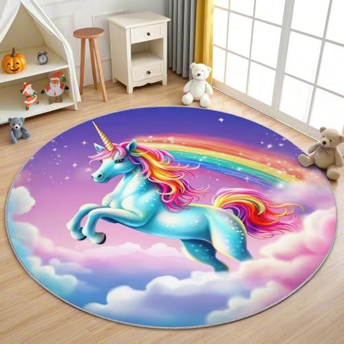 AevuCub Unicorn Teppich Rund 200cm Kurzflor - Waschbare Teppiche Wohnzimmer Mädchen Kinder Regenbogen - Runder Teppich 200 cm Durchmesser Kinderzimmer - Bettvorleger Schlafzimmer rutschfest Weich AevuCub Unicorn Teppich Rund 200cm Kurzflor - Waschbare Teppiche Wohnzimmer Mädchen Kinder Regenbogen - Runder Teppich 200 cm Durchmesser Kinderzimmer - Bettvorleger Schlafzimmer rutschfest Weich von AevuCub