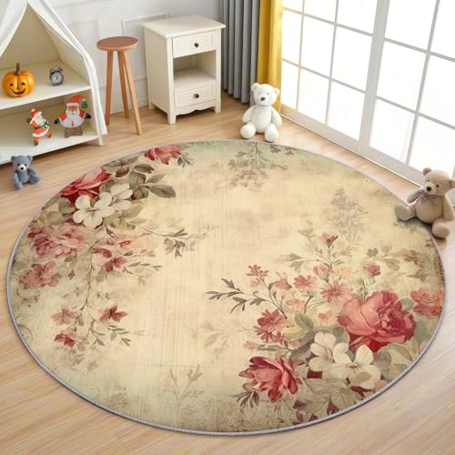 AevuCub Vintage Blumen Teppich Rund 120cm Kurzflor - Waschbare Teppiche Wohnzimmer Shabby Chic - Runder Teppich 200 cm Durchmesser Kinderzimmer - Bettvorleger Schlafzimmer rutschfest Weich AevuCub Vintage Blumen Teppich Rund 120cm Kurzflor - Waschbare Teppiche Wohnzimmer Shabby Chic - Runder Teppich 200 cm Durchmesser Kinderzimmer - Bettvorleger Schlafzimmer rutschfest Weich von AevuCub