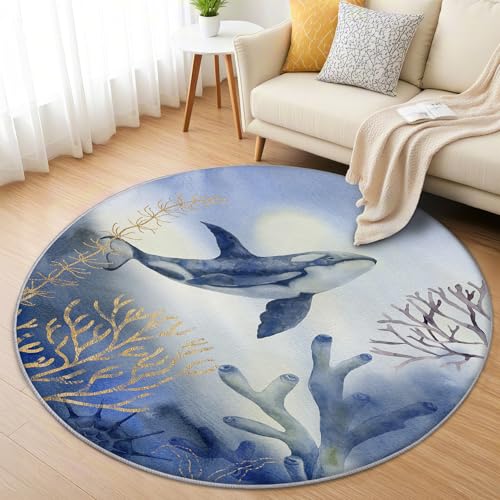 AevuCub Wal Teppich Rund 60 cm Kurzflor - Waschbare Teppiche Wohnzimmer Ozean Themen Marine Tier - Runder Teppich 60 cm Durchmesser Kinderzimmer - Bettvorleger Schlafzimmer rutschfest Weich AevuCub Wal Teppich Rund 60 cm Kurzflor - Waschbare Teppiche Wohnzimmer Ozean Themen Marine Tier - Runder Teppich 60 cm Durchmesser Kinderzimmer - Bettvorleger Schlafzimmer rutschfest Weich von AevuCub