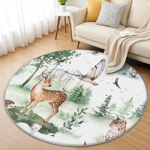 AevuCub Waldtiere Teppich Rund 150cm Kinderzimmer - Waschbare Teppiche Wohnzimmer Kinder Tiere - Runder Teppich 150 Durchmesser - Bettvorleger Schlafzimmer rutschfest Weich AevuCub Waldtiere Teppich Rund 150cm Kinderzimmer - Waschbare Teppiche Wohnzimmer Kinder Tiere - Runder Teppich 150 Durchmesser - Bettvorleger Schlafzimmer rutschfest Weich von AevuCub