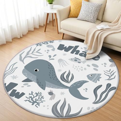 AevuCub Wale Kinder Teppich Rund 120cm Kurzflor - Waschbare Teppiche Wohnzimmer Meerestiere - Runder Teppich 120 Durchmesser Kinderzimmer - Bettvorleger Schlafzimmer rutschfest Weich AevuCub Wale Kinder Teppich Rund 120cm Kurzflor - Waschbare Teppiche Wohnzimmer Meerestiere - Runder Teppich 120 Durchmesser Kinderzimmer - Bettvorleger Schlafzimmer rutschfest Weich von AevuCub