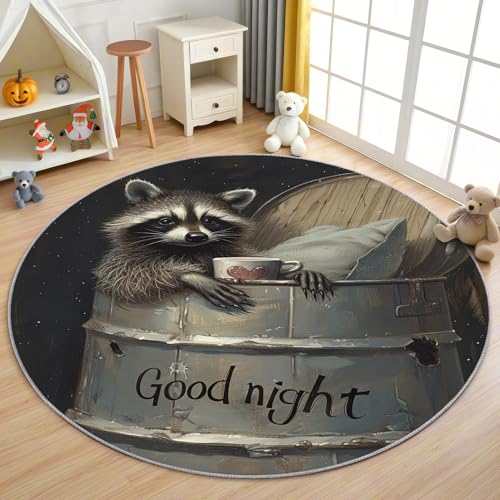 AevuCub Waschbär Teppich Rund 200cm Kurzflor - Waschbare Teppiche Wohnzimmer Kinder Süße Cartoon Tier - Runder Teppich 200 cm Durchmesser Kinderzimmer - Bettvorleger Schlafzimmer rutschfest Weich AevuCub Waschbär Teppich Rund 200cm Kurzflor - Waschbare Teppiche Wohnzimmer Kinder Süße Cartoon Tier - Runder Teppich 200 cm Durchmesser Kinderzimmer - Bettvorleger Schlafzimmer rutschfest Weich von AevuCub