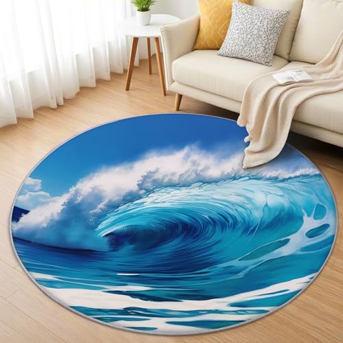 AevuCub Wellen Teppich Rund 120cm Kurzflor - Waschbare Teppiche Wohnzimmer Surfer - Runder Teppich 120 Durchmesser Kinderzimmer - Bettvorleger Schlafzimmer rutschfest Weich AevuCub Wellen Teppich Rund 120cm Kurzflor - Waschbare Teppiche Wohnzimmer Surfer - Runder Teppich 120 Durchmesser Kinderzimmer - Bettvorleger Schlafzimmer rutschfest Weich von AevuCub