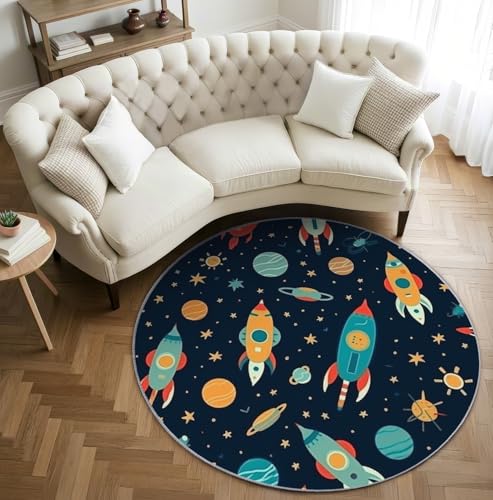 AevuCub Weltraum Rakete Teppich Rund 100cm Kurzflor - Waschbare Teppiche KinderzimmerKinder Jungen Planeten - Runder Teppich 100cm Durchmesser - Bettvorleger Schlafzimmer rutschfest Weich AevuCub Weltraum Rakete Teppich Rund 100cm Kurzflor - Waschbare Teppiche KinderzimmerKinder Jungen Planeten - Runder Teppich 100cm Durchmesser - Bettvorleger Schlafzimmer rutschfest Weich von AevuCub