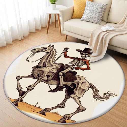 AevuCub Western Cowboy Teppich Rund 100cm Kurzflor - Waschbare Teppiche Wohnzimmer Cowboy Skelett Totenkopf - Runder Teppich 100cm Durchmesser - Bettvorleger Schlafzimmer rutschfest Weich AevuCub Western Cowboy Teppich Rund 100cm Kurzflor - Waschbare Teppiche Wohnzimmer Cowboy Skelett Totenkopf - Runder Teppich 100cm Durchmesser - Bettvorleger Schlafzimmer rutschfest Weich von AevuCub