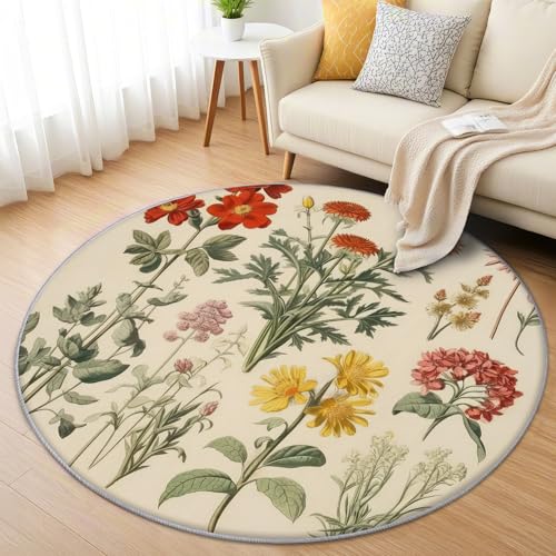 AevuCub Wildblumen Teppich Rund 200cm Kurzflor - Waschbare Teppiche Wohnzimmer Vintage Blume - Runder Teppich 200 cm Durchmesser Kinderzimmer - Bettvorleger Schlafzimmer rutschfest Weich AevuCub Wildblumen Teppich Rund 200cm Kurzflor - Waschbare Teppiche Wohnzimmer Vintage Blume - Runder Teppich 200 cm Durchmesser Kinderzimmer - Bettvorleger Schlafzimmer rutschfest Weich von AevuCub