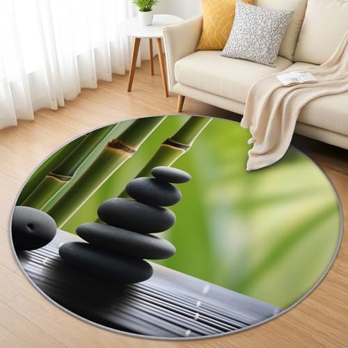 AevuCub Zen-Stein Teppich Rund 120cm Kurzflor - Waschbare Teppiche Wohnzimmer Zen Meditation - Runder Teppich 120 Durchmesser Kinderzimmer - Bettvorleger Schlafzimmer rutschfest Weich von AevuCub