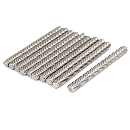 Aexit 10stk Nägel, Schrauben & Befestigungen M10 x 100mm 304 Edelstahl volle Gewindestange Bar Stab Sets mit Schrauben & Muttern Silber Ton von Aexit