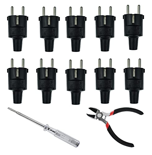 10x ABL PVC Schuko Stecker IP20 schwarz + 1x Schraubendreher + 1x Seitenschneider von Afeld Elektro