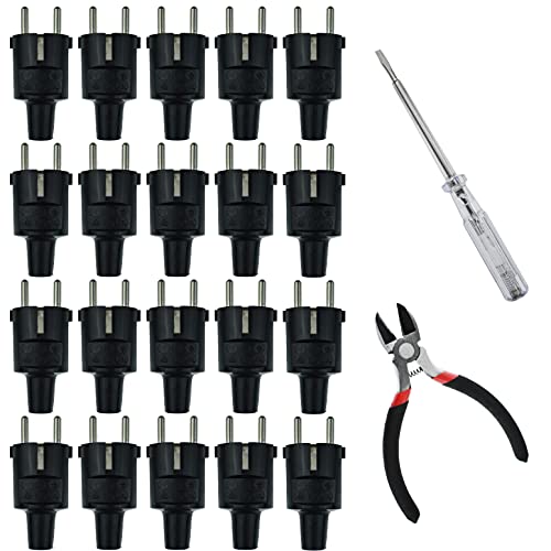 20x ABL PVC Schuko Stecker IP20 schwarz + 1x Schraubendreher + 1x Seitenschneider von Afeld Elektro