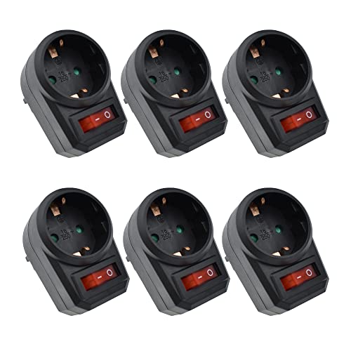 6 Steckdosenadapter mit Schalter inkl. Kindersicherung schwarz (spart Strom und schont die Umwelt) von Afeld Elektro