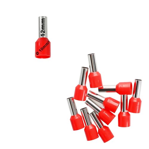 Afeld Elektro Aderendhülsen 10mm² rot isoliert Hülsenlänge 12mm Gesamtlänge 22mm 10 Stück für fein- und feinstdrähtige Leiter von Afeld Elektro