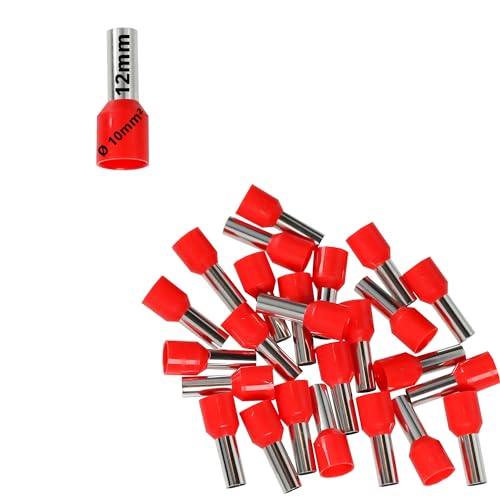 Afeld Elektro Aderendhülsen 10mm² rot isoliert Hülsenlänge 12mm Gesamtlänge 22mm 25 Stück für fein- und feinstdrähtige Leiter von Afeld Elektro