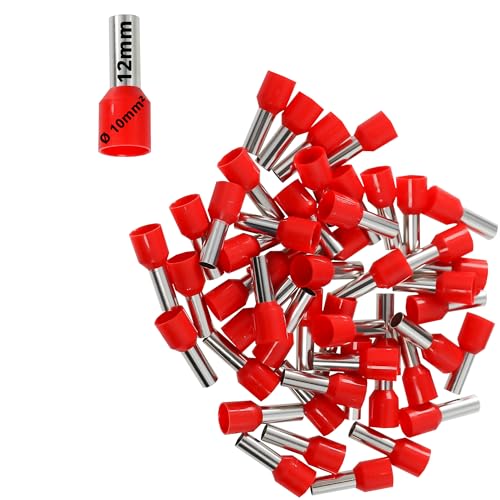 Afeld Elektro Aderendhülsen 10mm² rot isoliert Hülsenlänge 12mm Gesamtlänge 22mm 50 Stück für fein- und feinstdrähtige Leiter von Afeld Elektro