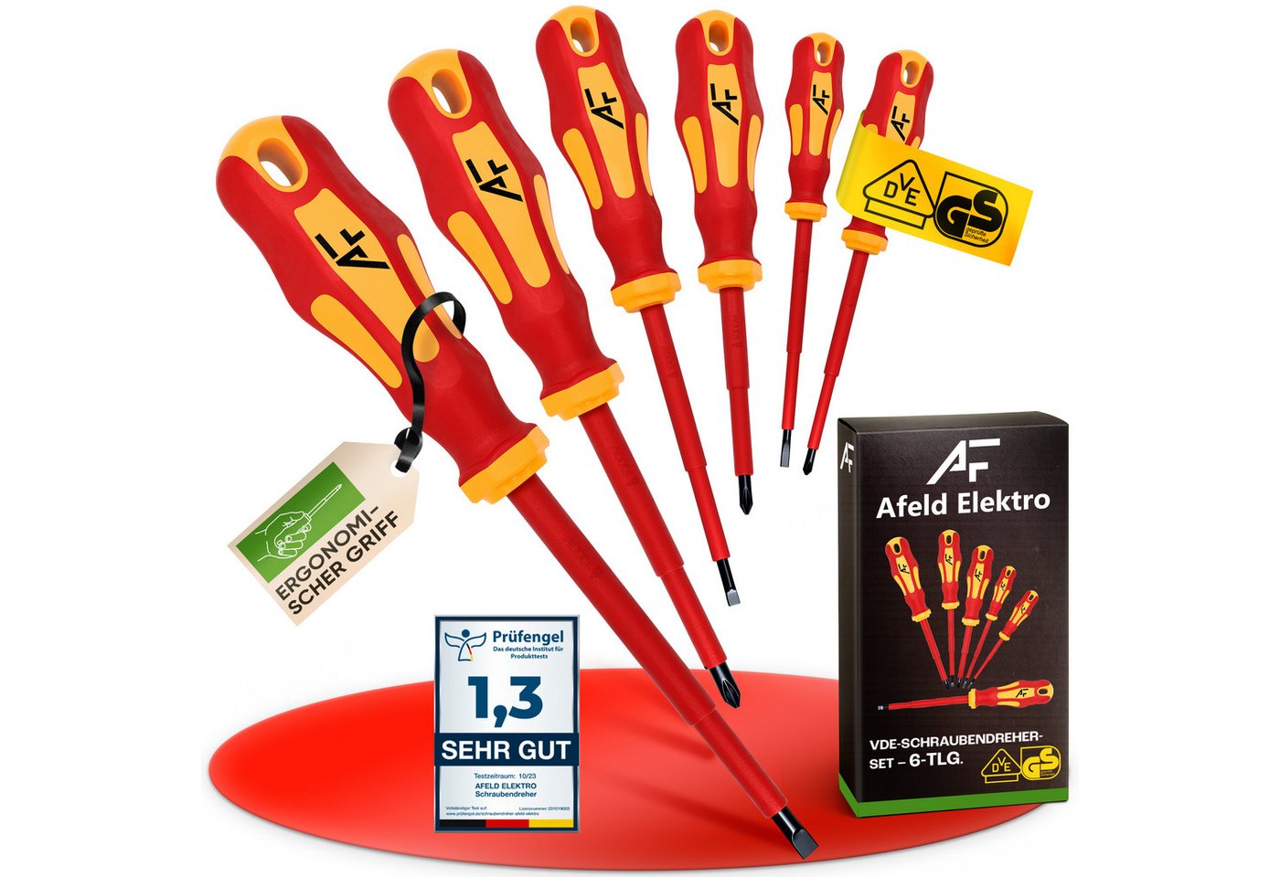 Afeld Elektro Schraubendreher VDE Elektriker 6er Set, (6 St), 1.000V,S2-Stahl, Ergonomisch von Afeld Elektro