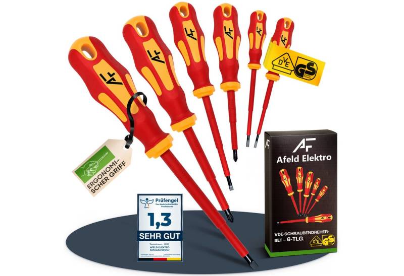 Afeld Elektro Schraubendreher VDE Elektriker Set 6-tlg., (6 St), bis 1.000V, S2-Stahl, Ergonomisch, Magnetisch, 2-Komponenten-Griff von Afeld Elektro