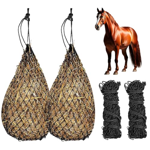 Afenau Heunetz für Pferde, 2 Stück Heunetz Engmaschig 5KG, 5x5 cm Heutasche Pferd, Portable Heunetz Groß, Verbessert Verdauung Heusack für Pferde, Schafen, Rindern (Schwarz) von Afenau